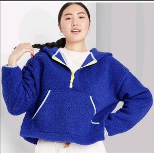 NWT-Wild Fable Blue Anorak Sherpa Pullover Hoodie